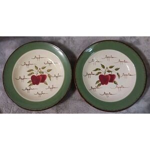 2 Home Interiors Soup Bowls Apple Orchard Collection Shallow Rim 8.25" Farmhouse